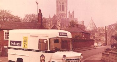 Old Jacksons van in front of Lincoln Cathedral